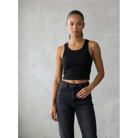 BP. Black Ribbed Crop Tank Top Scoop Neck Sleeveless Basic Small